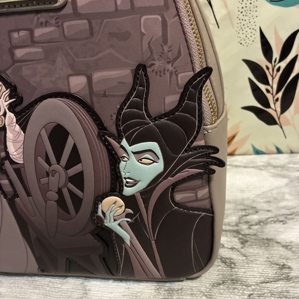 Loungefly Disney Sleeping Beauty & Maleficent Spinning Wheel Mini Backpack WT - Picture 4 of 12